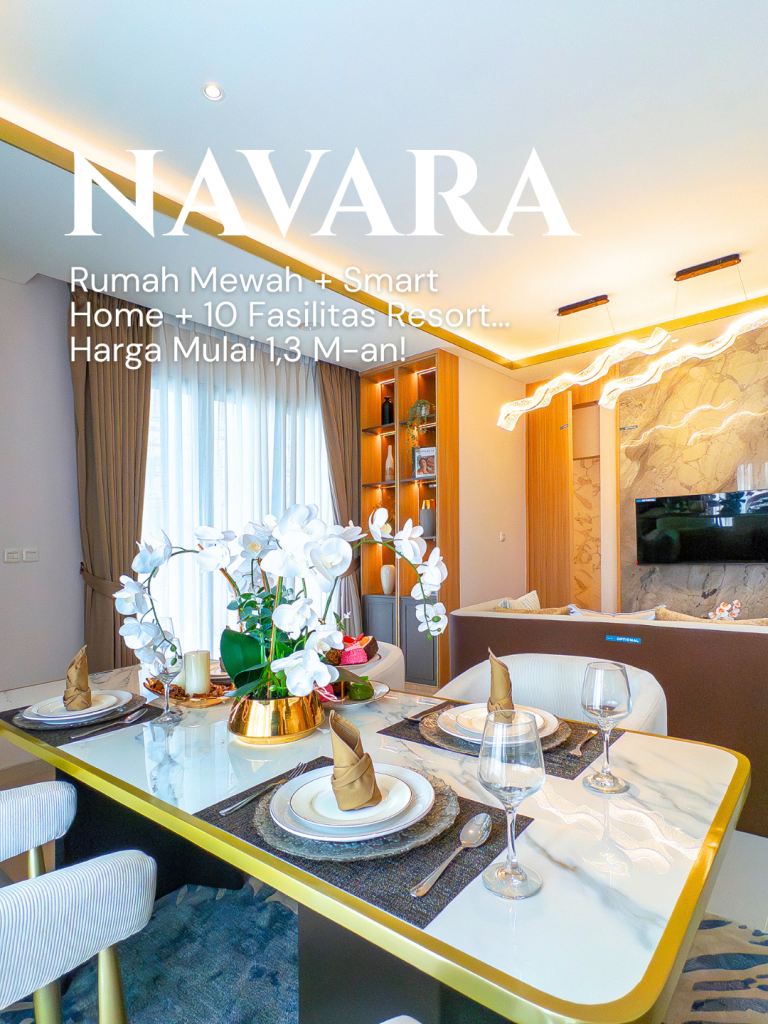 Ruang keluarga mewah NAVARA dengan tata ruang luas, finishing berkualitas, dan nuansa warm luxury, karya fotografi Desky Property.